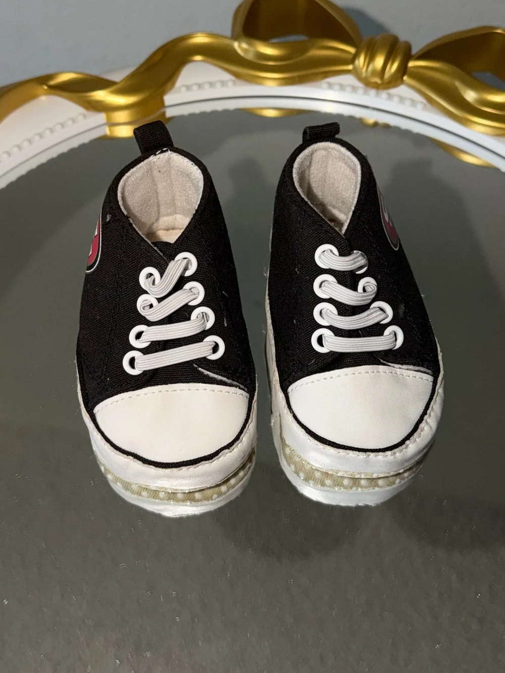 Kids Black & White High-Top Sneakers with Team Patch (football season)